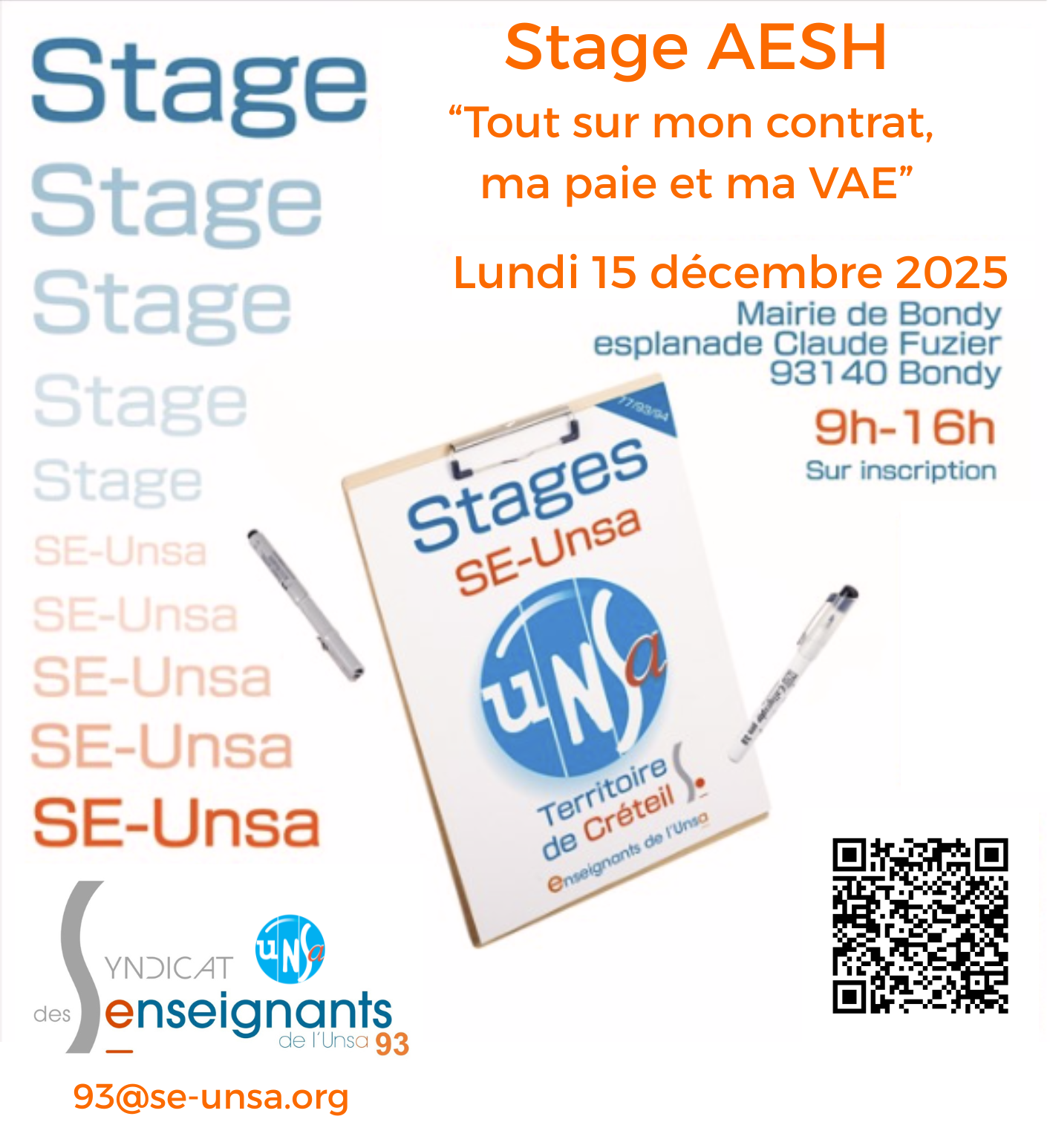 Stage « AESH, tout sur mon contrat, ma paie, ma VAE » – 15 décembre 2025 : Inscrivez-vous dès maintenant !