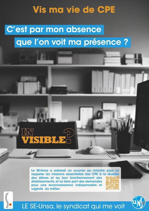 Affiche 2023-2024 "Vis ma vie de CPE - C'est par mon absence que l'on voit ma présence ? Invisible ?"