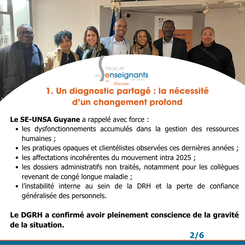 Rencontre SE-UNSA Guyane / DGRH du ministère de l’Éducation nationale 19 novembre 2025