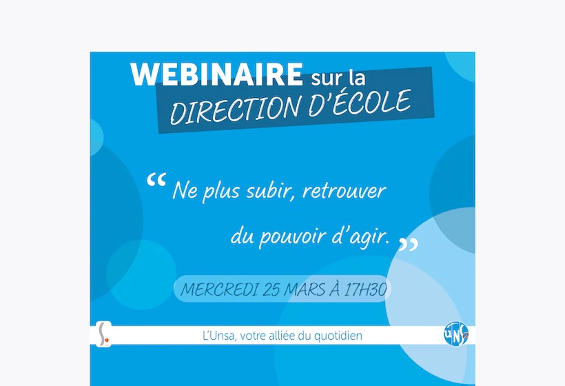 Webinaire sur la Direction d'école 2026 avec le thème "Ne plus subir, retrouver du pouvoir d'agir". "Mercredi 25 mars 17h30"