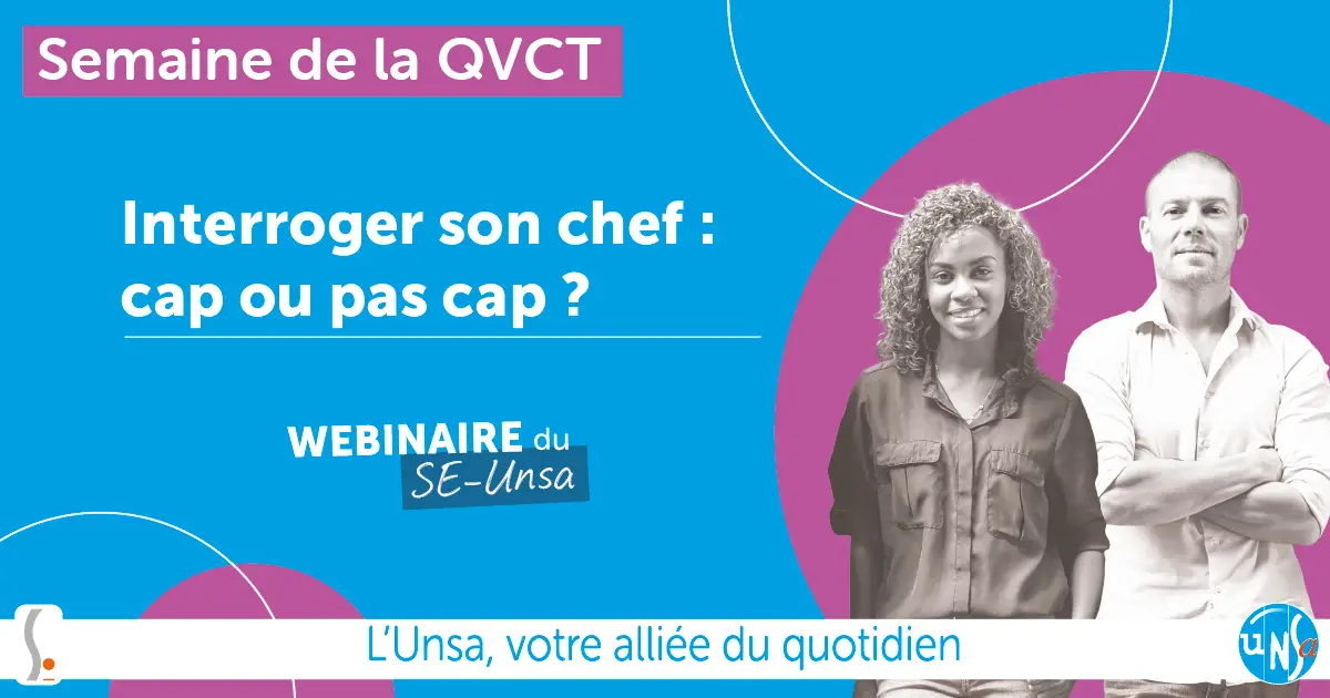 Visuel sur fond bleu pour le webinaire Interroger son chef : cap ou pas cap ?