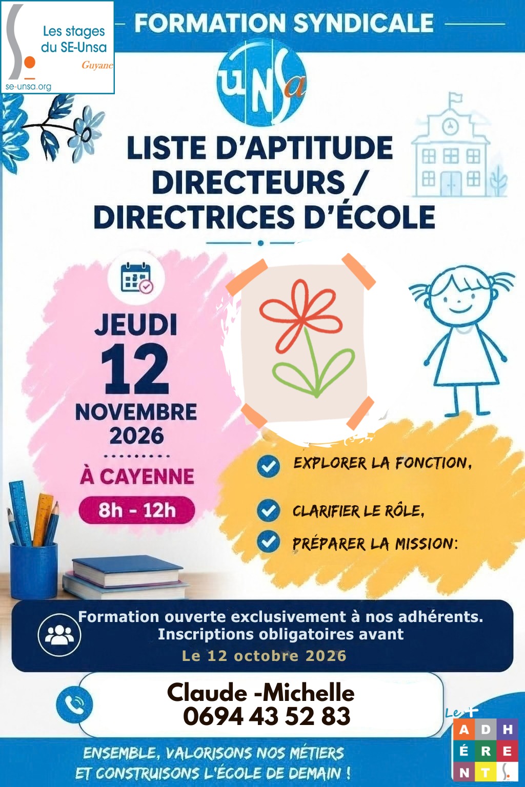 Affiche pour la formation syndicale Liste d'aptitude aux fonctions de directeurs directrices d'école