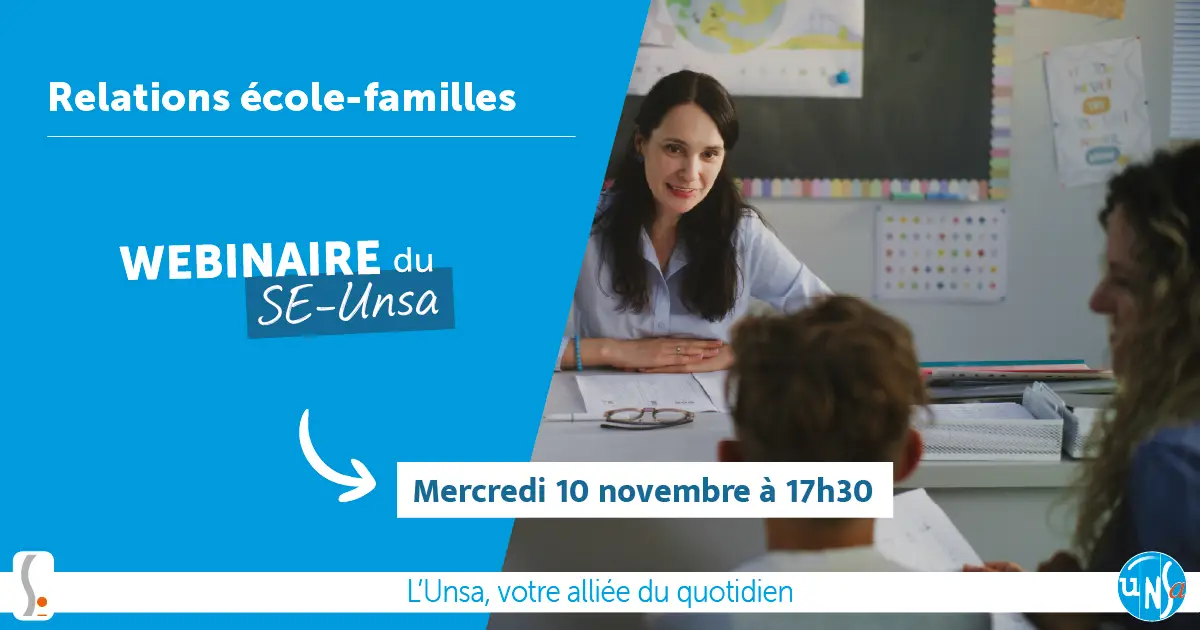 Visuel du webinaire sur les relations école-familles le mercredi 10 novembre 2026 à 17h30