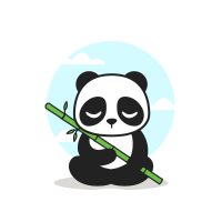 cute panda sitting with bamboo illustration